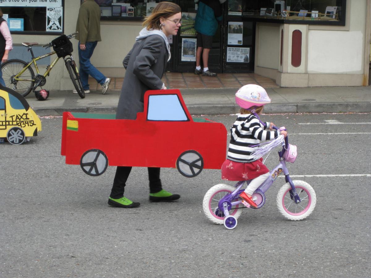 Adult and child taking part in the event