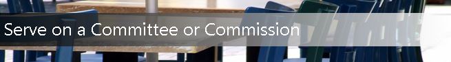Serve on a Committee or Commission written over empty chairs around a table