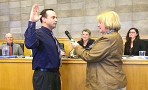 City Clerk Bridget Dory Administers Oath of Office to Brett Watson
