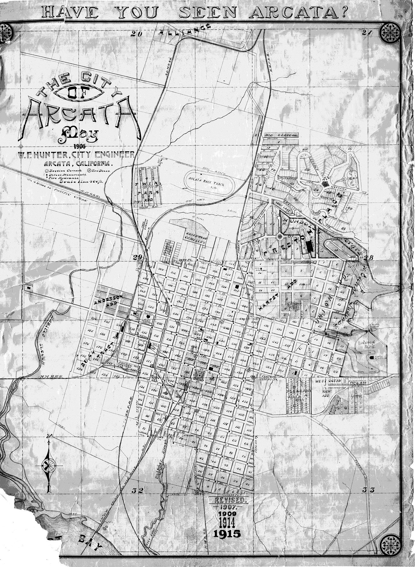 City of Arcata 1906, revised 1915, F.E. Hunter City Engineer