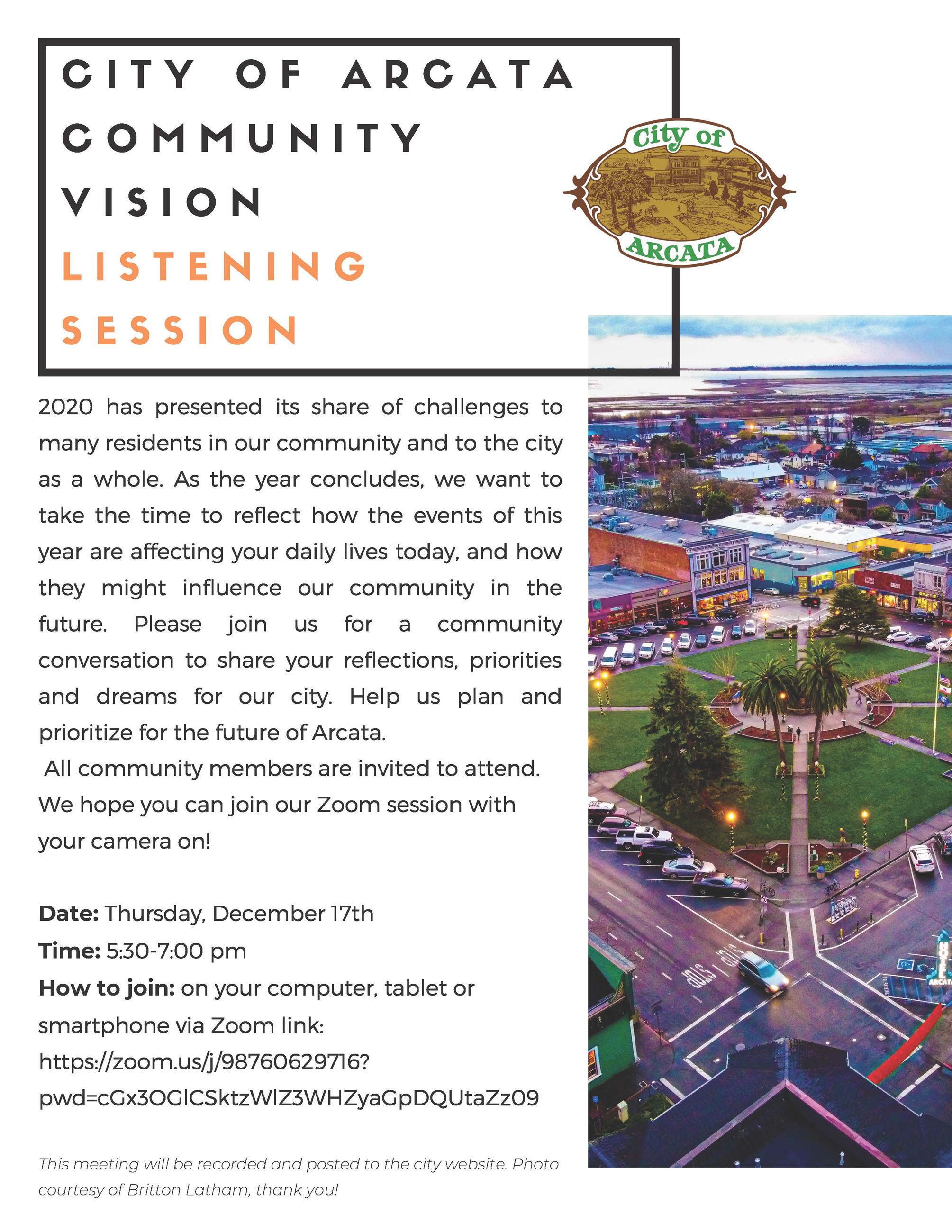 Virtual Community Vision Listening Session Flyer