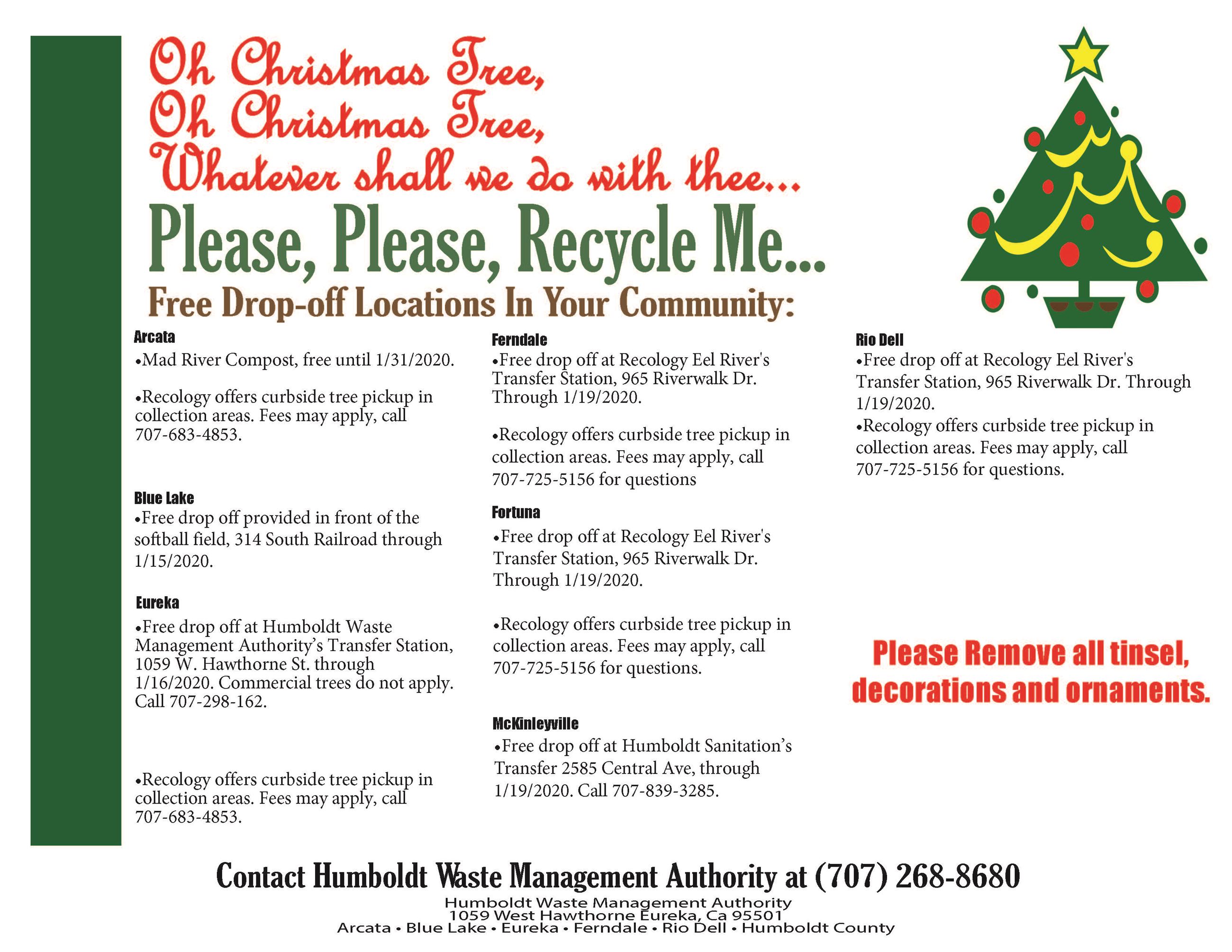 Humboldt Waste Management Authority Holiday Tree Recycling